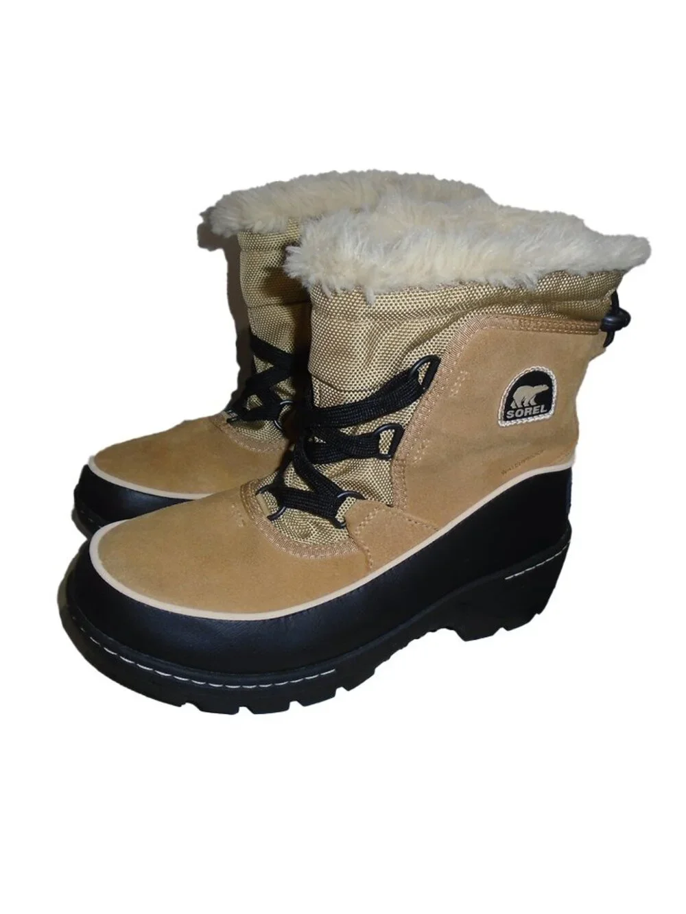 Sorel Brown Boys Shoes Winter Boot with laces fluffy Size 4